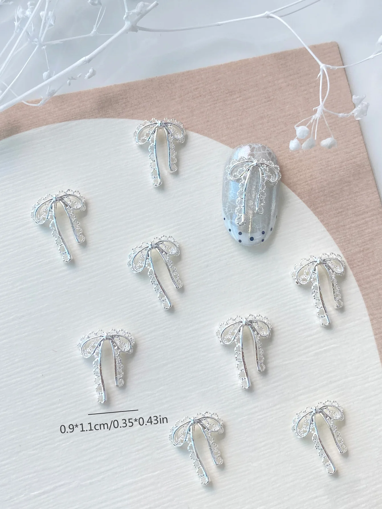 20PCS 3D Silver French Style Bow Metal Manicure Accessoire Nail Decoration Alloy Lacework Ribbon Nails Art Charms