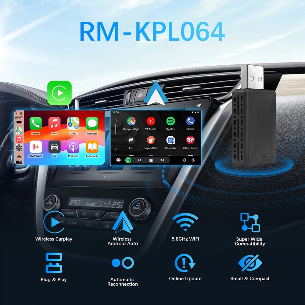 2in1 Wireless CarPlay Dongle Wireless Android Auto Adapter AI Smart Box Car Intelligent Systems For Car With Wired CarPlay
