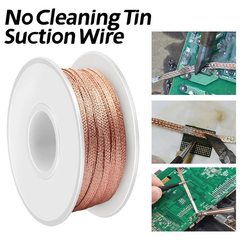 Flux Coated Desoldering Braid Solder Wick 2/3/4mm Width, 1.5M 3M 10M Length, High Purity Copper for Fast PCB BGA SMD Repair
