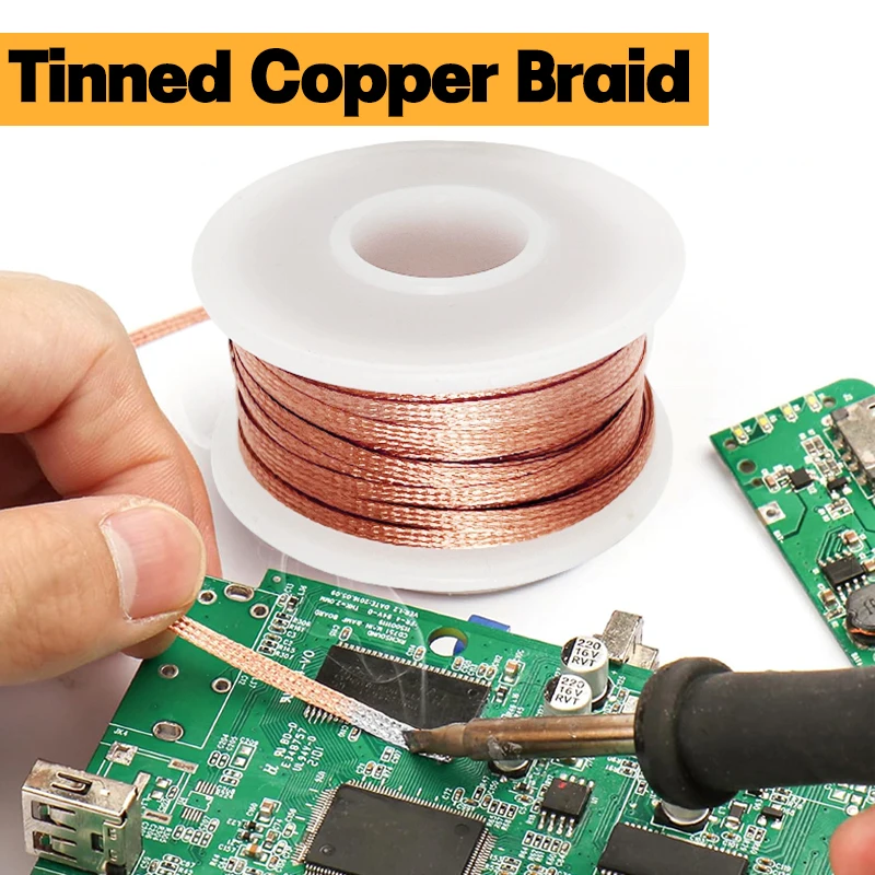 Flux Coated Desoldering Braid Solder Wick 2/3/4mm Width, 1.5M 3M 10M Length, High Purity Copper for Fast PCB BGA SMD Repair