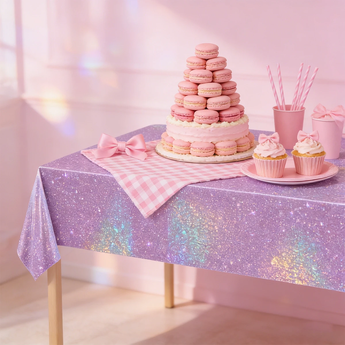 Purple Laser Disposale Tablecloth Happy Birthday Party Decoration Wedding Party Aluminum Film Table Cover Baby Shower Supplies