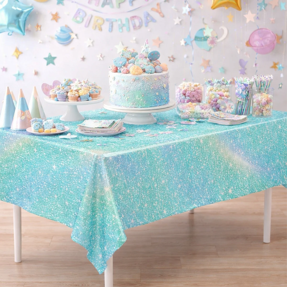 Purple Laser Disposale Tablecloth Happy Birthday Party Decoration Wedding Party Aluminum Film Table Cover Baby Shower Supplies