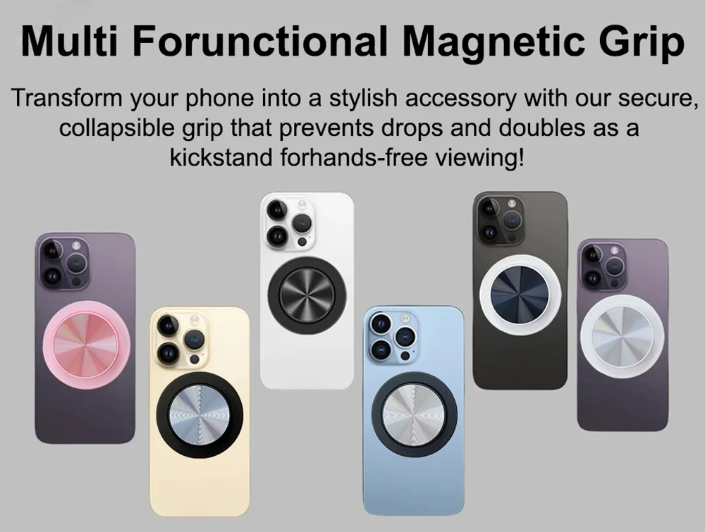 Magnetic Foldable Phone Grip Holder For Samsung Mount Socket Pocket For Magsafe iPhone 17 N52 Magnet Ring Finger Expanding Stand