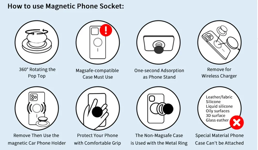 Magnetic Foldable Phone Grip Holder For Samsung Mount Socket Pocket For Magsafe iPhone 17 N52 Magnet Ring Finger Expanding Stand