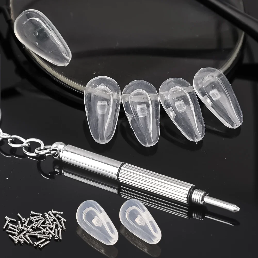 Eyeglasses Nose Pads with Screwdriver DIY Soft Silicone Air Chamber Glasses Replacement Repair Tools Anti-slip Nose Pad Screw