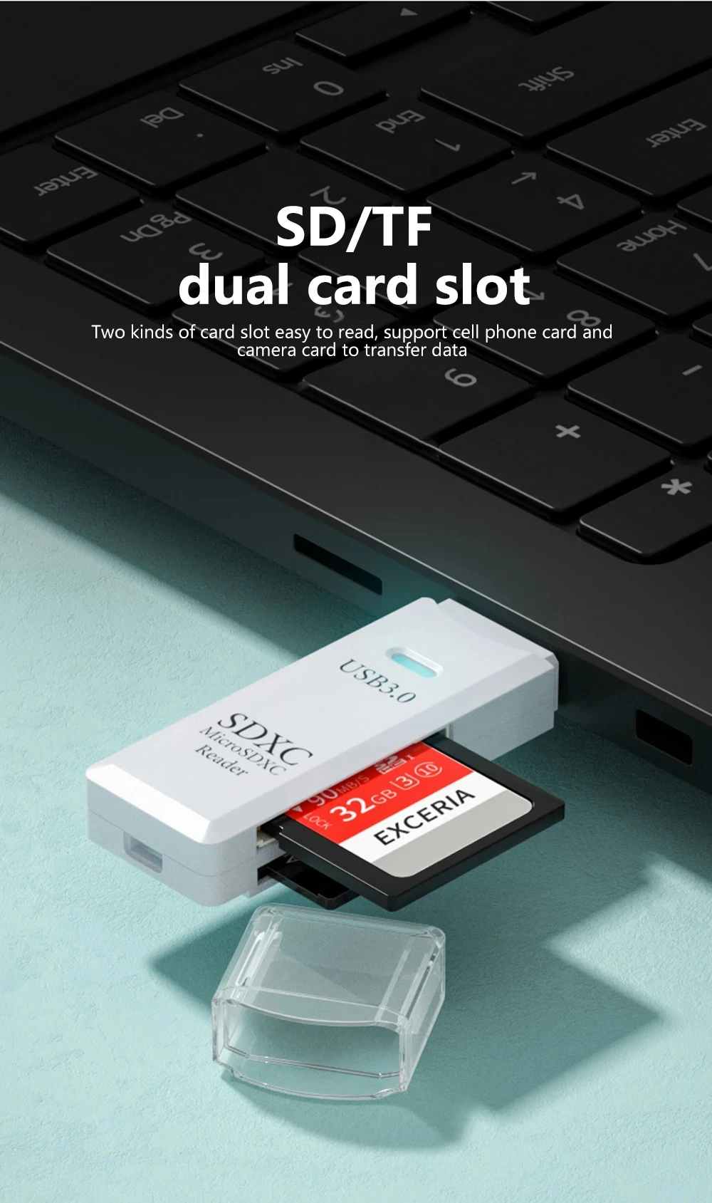 Tutew Multi Functional 2 In 1 High-speed USB 3.0/2.0 Card Reader Supports TF+SD Computer Tablet Camera Laptop Car Mounted