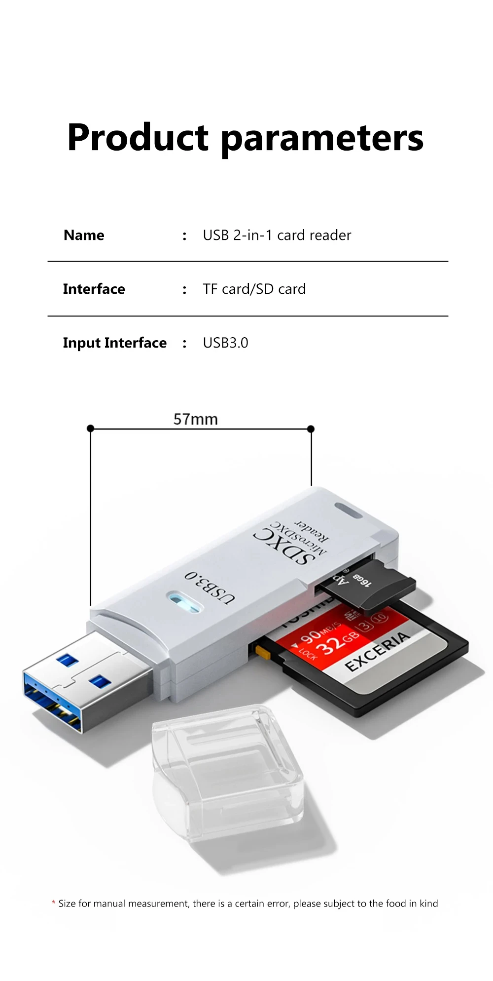 Tutew Multi Functional 2 In 1 High-speed USB 3.0/2.0 Card Reader Supports TF+SD Computer Tablet Camera Laptop Car Mounted