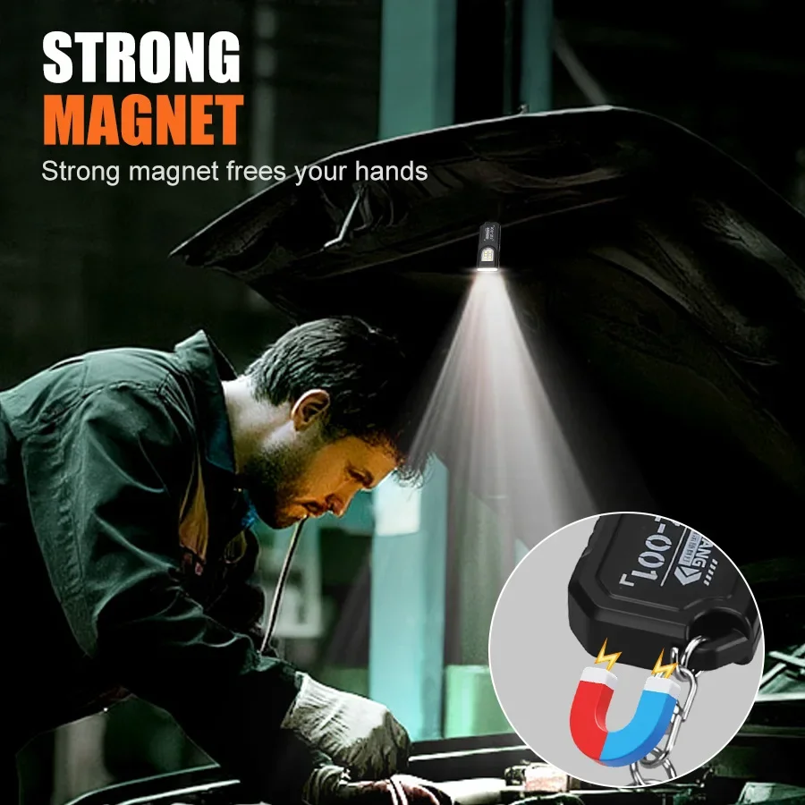 LED COB Flashlight Type C Rechargeable 600LM Portable Mini Torch Pocket Lantern Flood Work Light With Magnet For Emergency