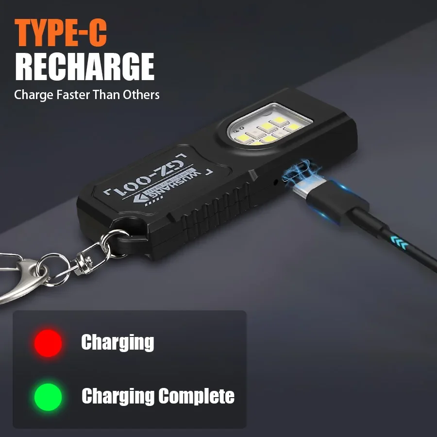 LED COB Flashlight Type C Rechargeable 600LM Portable Mini Torch Pocket Lantern Flood Work Light With Magnet For Emergency
