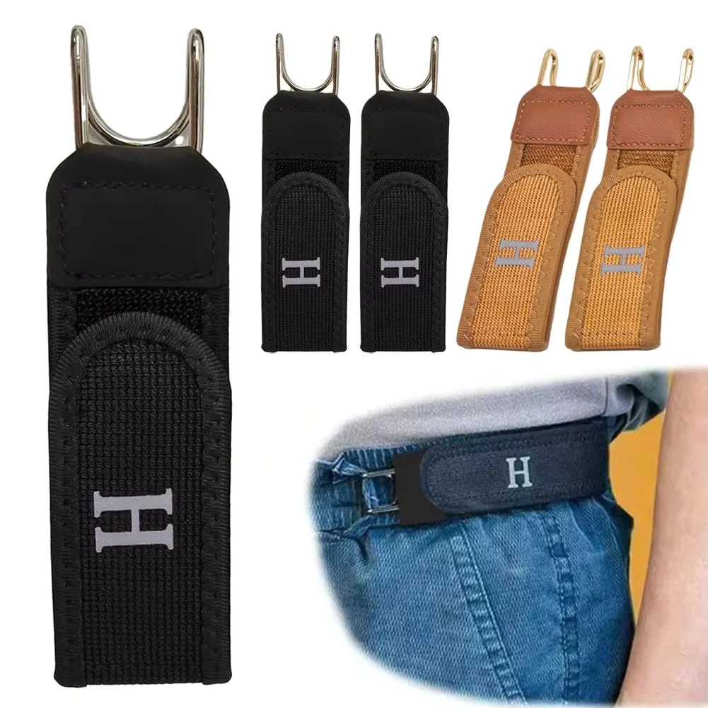 2Pcs Adjustable Buckleless Belt Hook Elastic Waist Buckle Waist Belt For Men‘s Gift Casual Belt With Buckle