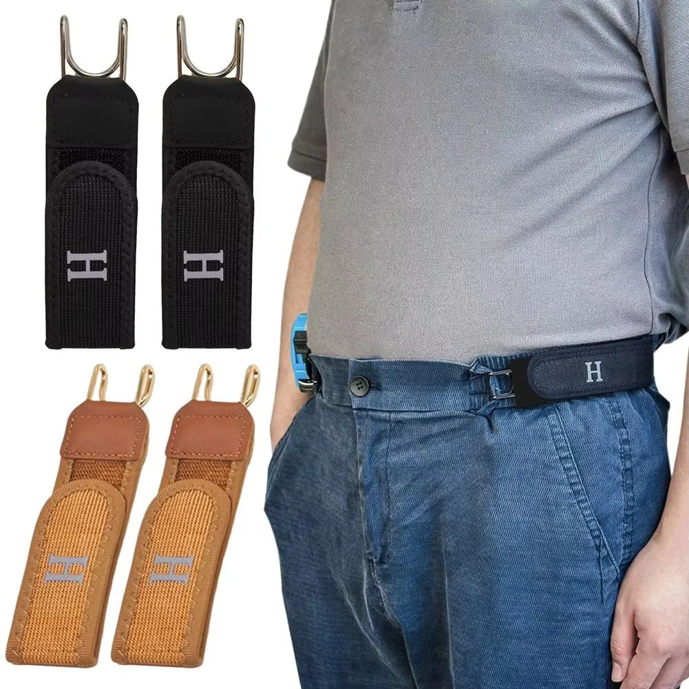 2Pcs Adjustable Buckleless Belt Hook Elastic Waist Buckle Waist Belt For Men‘s Gift Casual Belt With Buckle