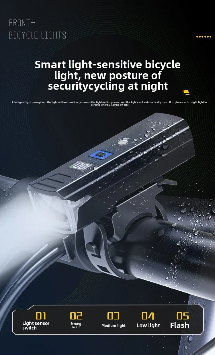 Bicycle Lights, Bike Lights, Cycling Lights, TYPE-C Charging Digital Display, High Brightness, Road Bike Sensing, Night Riding