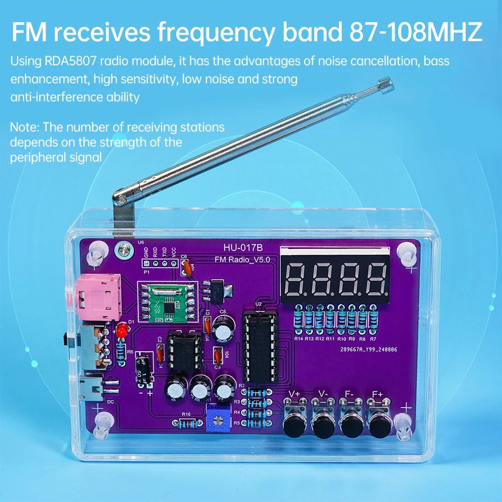 DIY FM Radio Electronic Kit 87-108MHz Adjustable Frequency Digital Display Soldering Project Practice Solder RDA5807S