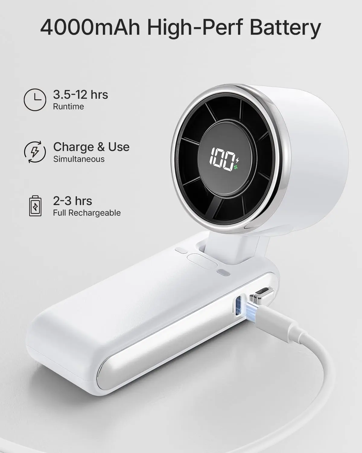 Mini High-speed Handheld Fan Usb Charging Digital Display Portable Desktop Folding Hanging Camping Violent Turbo Fan