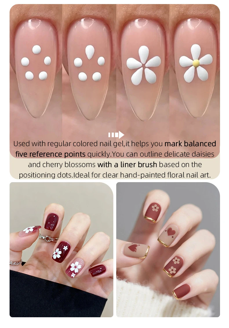 DIY Nail Art 5-Petal Dotting Tool Flower Creator 1.8mm Fine Tip Rhinestone Pickers Glitter Handle Manicure Nail Tools Brushes