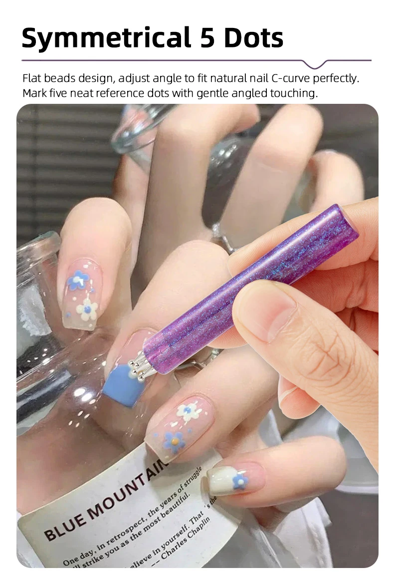 DIY Nail Art 5-Petal Dotting Tool Flower Creator 1.8mm Fine Tip Rhinestone Pickers Glitter Handle Manicure Nail Tools Brushes