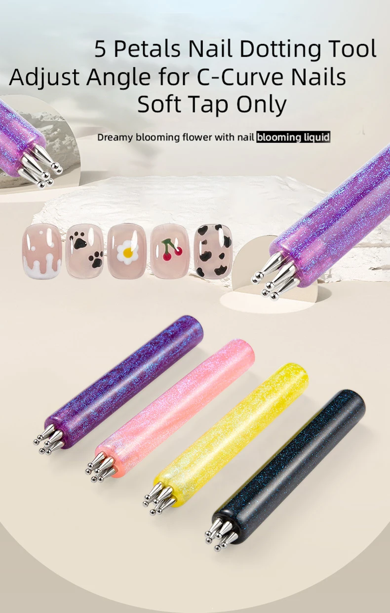 DIY Nail Art 5-Petal Dotting Tool Flower Creator 1.8mm Fine Tip Rhinestone Pickers Glitter Handle Manicure Nail Tools Brushes