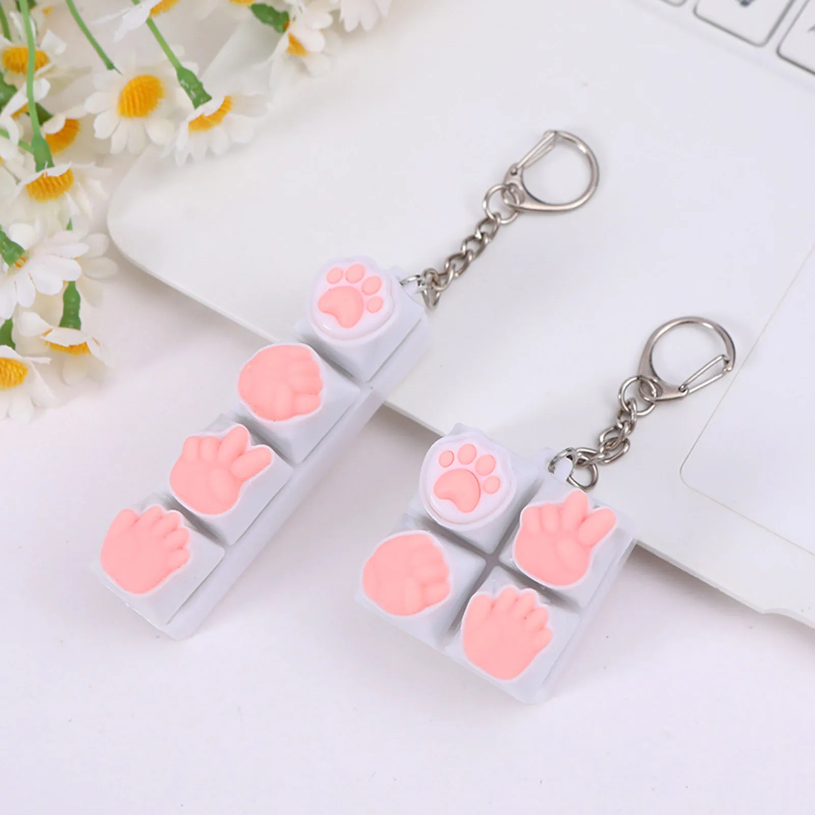 Silicone Cat Paw Keychain Stress Relief Toy for Keyboard Lovers Portable Fidget Keyring Gifts Press Button Anxiety Relief