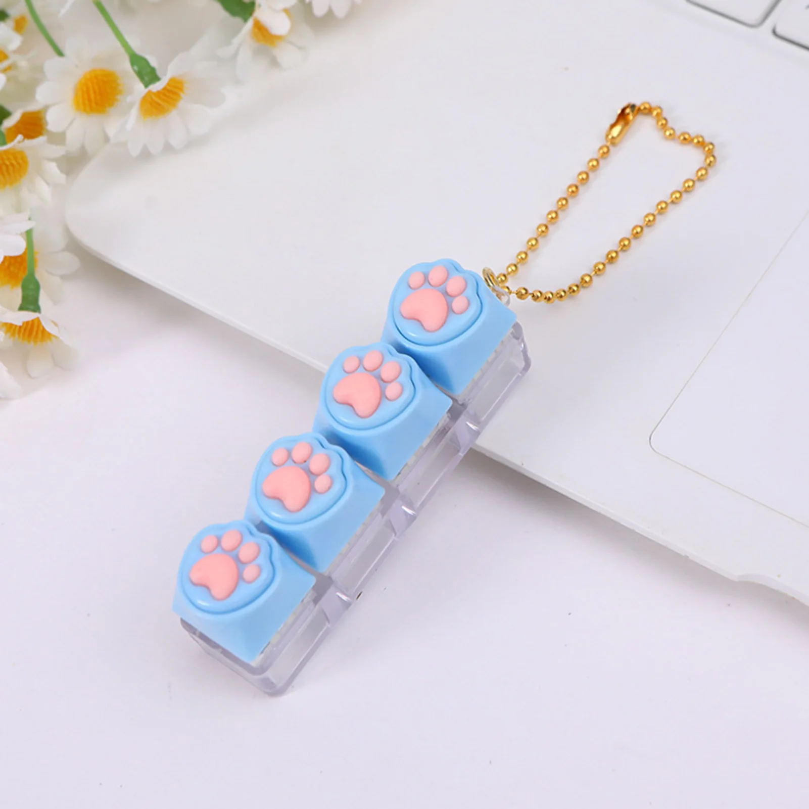 Silicone Cat Paw Keychain Stress Relief Toy for Keyboard Lovers Portable Fidget Keyring Gifts Press Button Anxiety Relief
