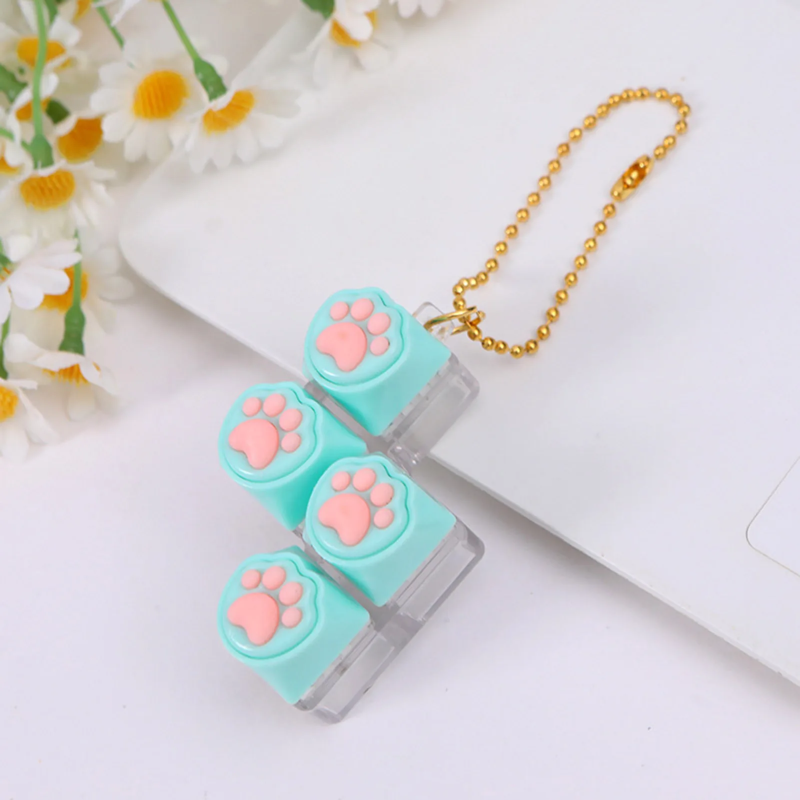 Silicone Cat Paw Keychain Stress Relief Toy for Keyboard Lovers Portable Fidget Keyring Gifts Press Button Anxiety Relief