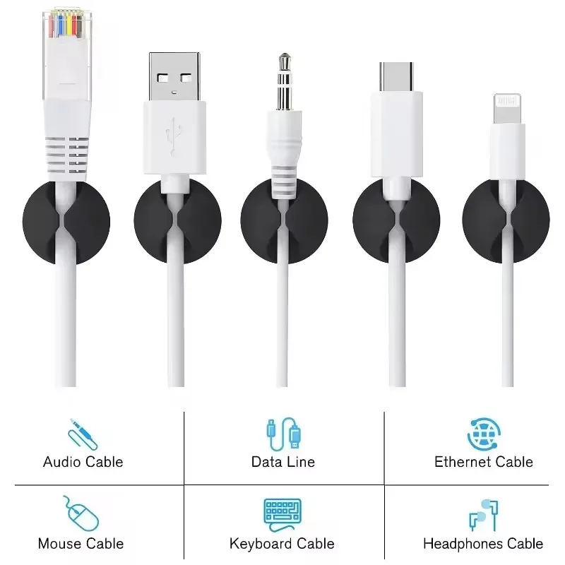 Cable Clips Phone Cord Holder USB Data Line Silicone Organizer Self-Adhesive Wire Management Cable Winder Earphone Charger Cord