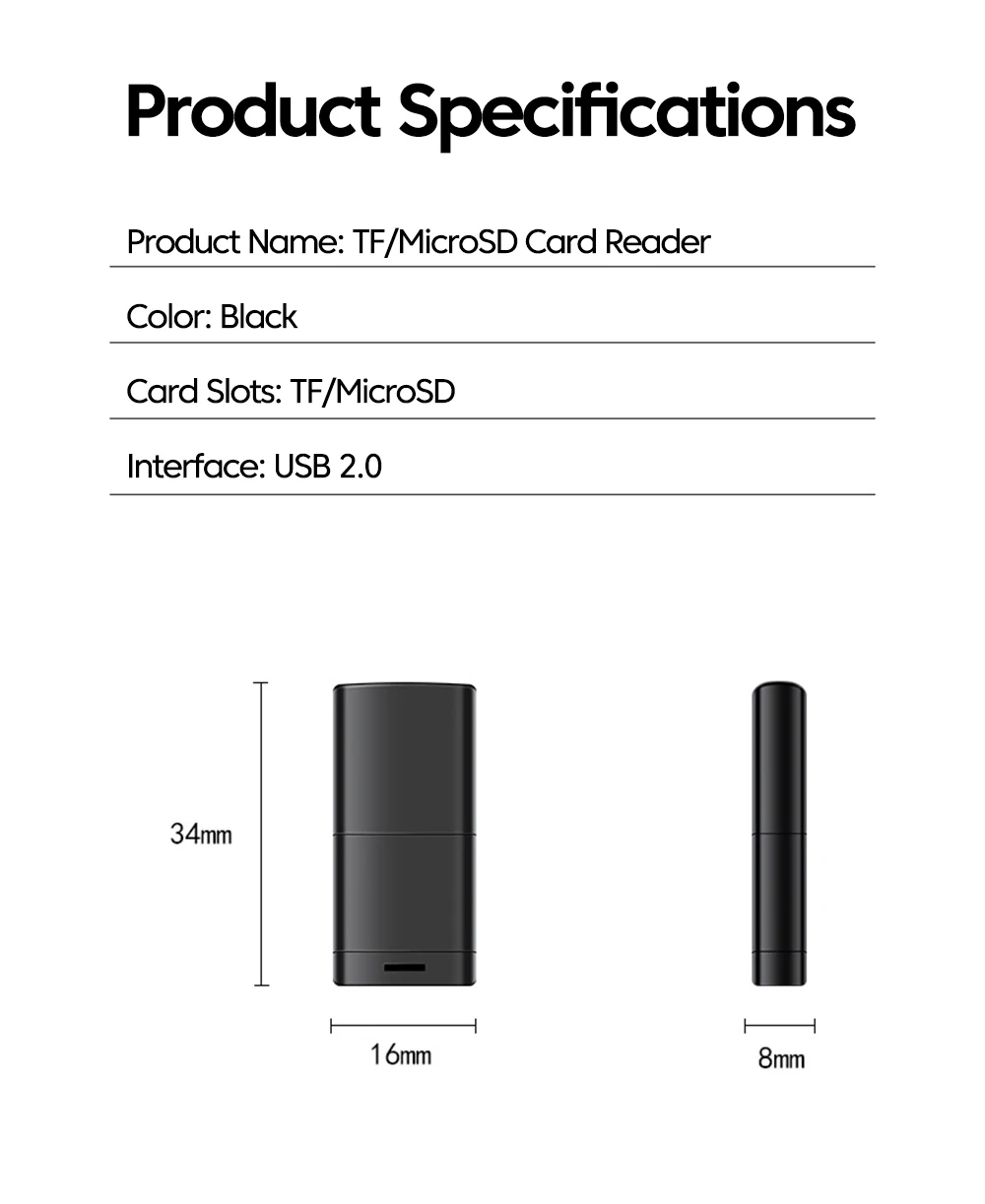 USB2.0 Mini Micro SD Card High Speed Memory Card Reader With TF Card Slot Max Compatible 2TB Portable Memory Card Reader Adapter