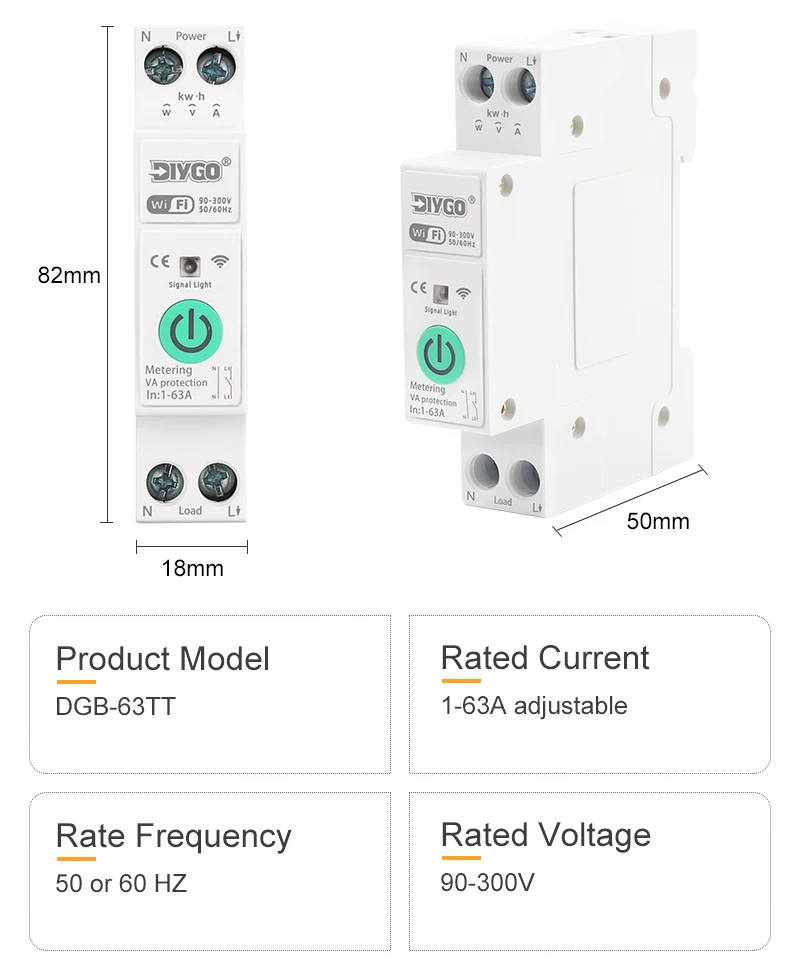 Tuya WIFI Smart Circuit Breaker 1P+N Over-Voltage/Current/Power Protector Under Voltage Protection Voice Remote Control Switch