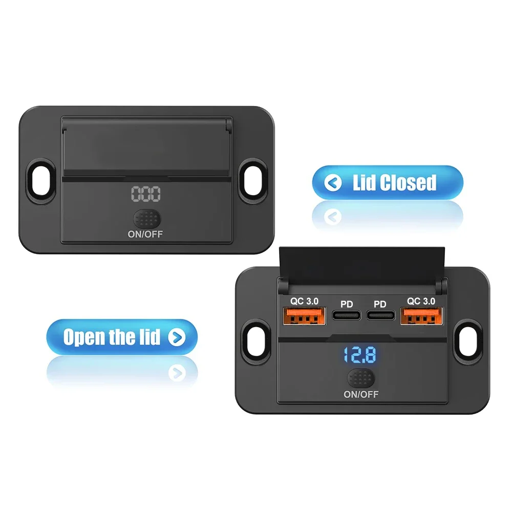 Car Charger Socket Adapter with Switch 2/4 Ports 12V 24V PD QC3.0 Charging Splitter Outlet for Bus RV ATV Truck Boat