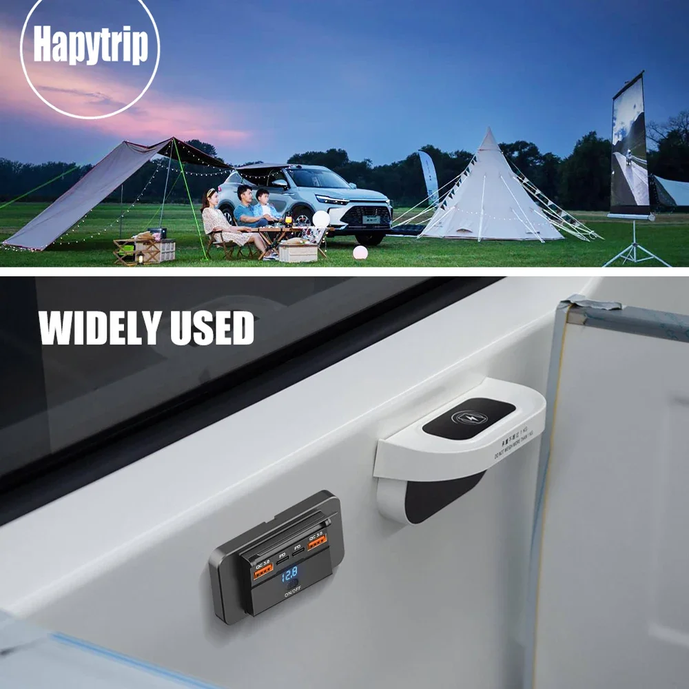 Car Charger Socket Adapter with Switch 2/4 Ports 12V 24V PD QC3.0 Charging Splitter Outlet for Bus RV ATV Truck Boat
