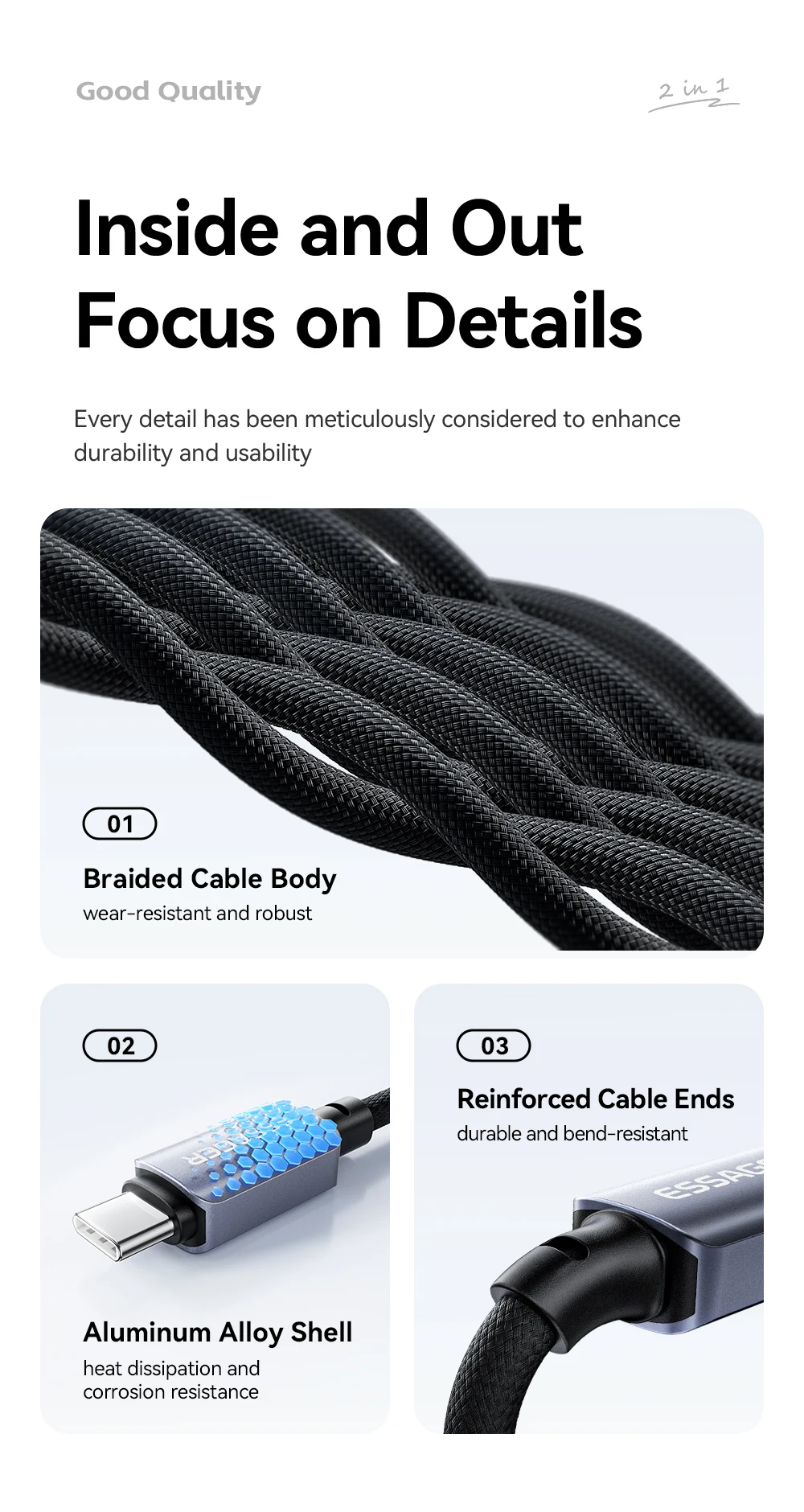 Essager 100W Fast Charging 2-in-1 Magnetic Cable for iPhone 17/16/15/14 Apple Watch Type-C to Type-C for Watch Charging