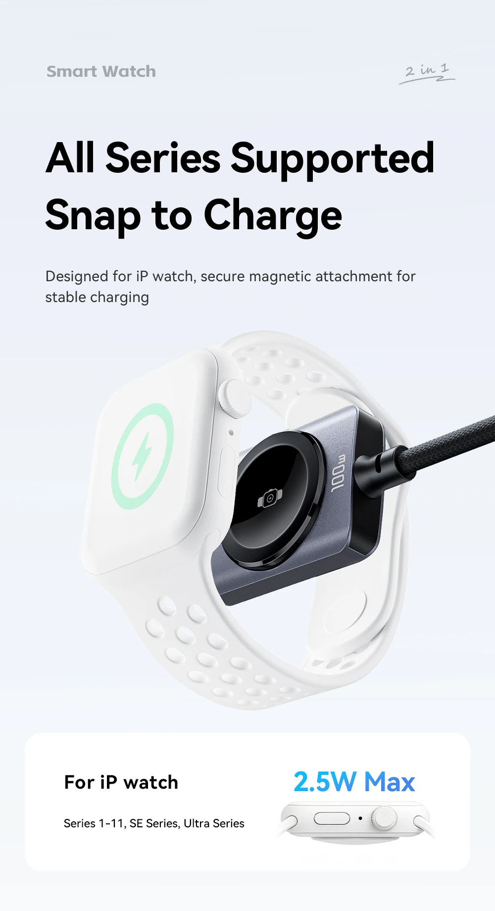 Essager 100W Fast Charging 2-in-1 Magnetic Cable for iPhone 17/16/15/14 Apple Watch Type-C to Type-C for Watch Charging