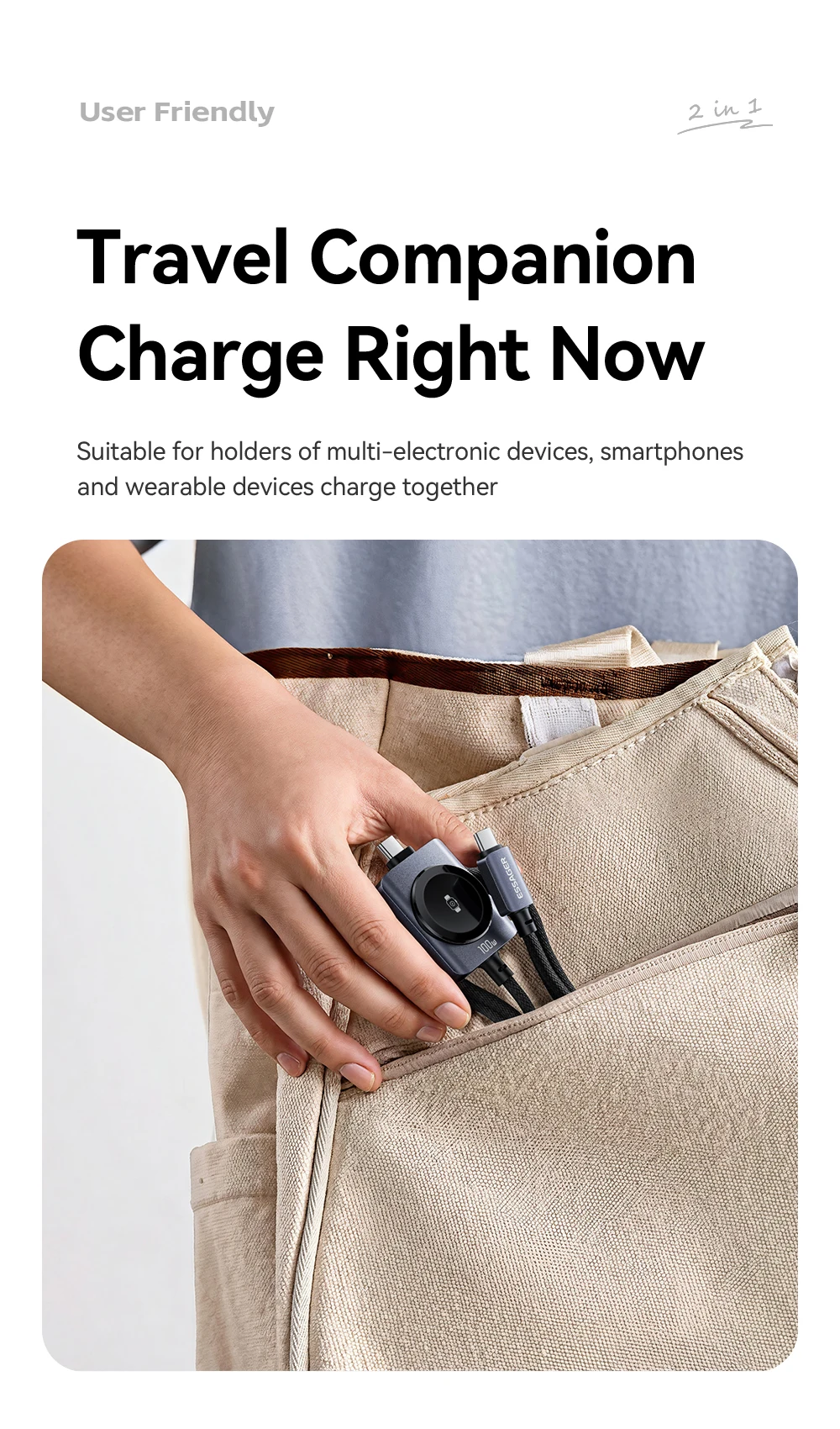 Essager 100W Fast Charging 2-in-1 Magnetic Cable for iPhone 17/16/15/14 Apple Watch Type-C to Type-C for Watch Charging