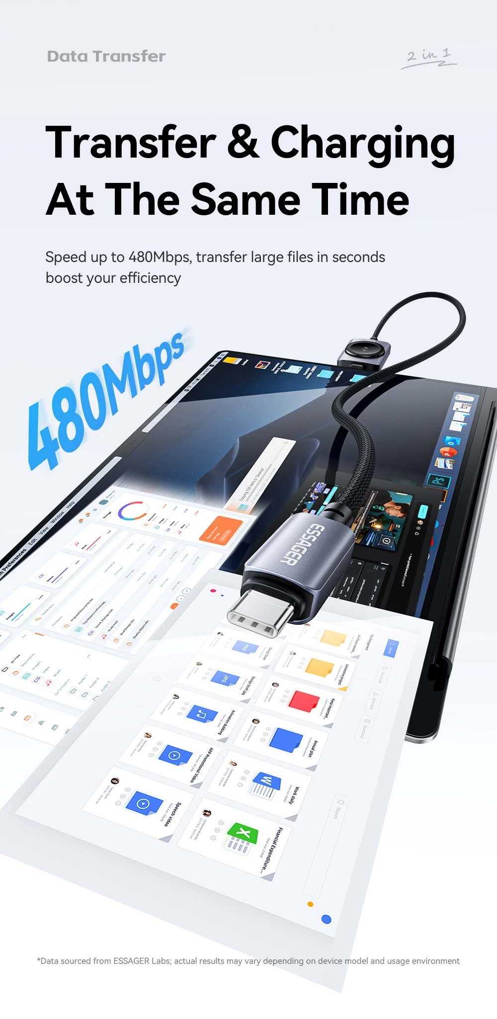 Essager 100W Fast Charging 2-in-1 Magnetic Cable for iPhone 17/16/15/14 Apple Watch Type-C to Type-C for Watch Charging