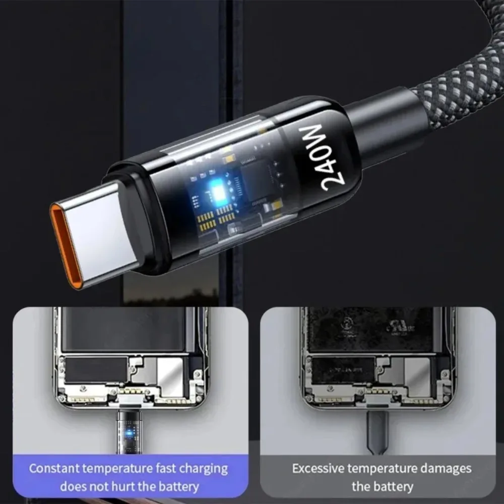 0.25/1/1.5/2M USB C Fast Charging Data Cable With LED Digital Display USB To Type C Quick Charge Data Cords For iPhone Xiaomi 17