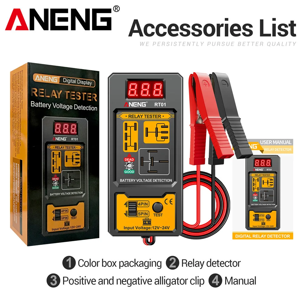 Relay Detector 11-25V ANENG RT01 Digital Universal 4/5 Pins Car Battery Vehicle Detection Digital Display Voltage Battery Tester