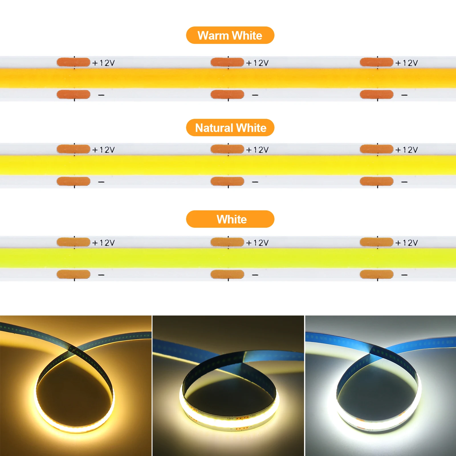DC 12V COB LED Strip Light for Home Decor 3MM 5MM 8MM 0.5-5M 9 Color White/Red/Blue/Pink/Green Flexible Ribbon TV Backlight Rope