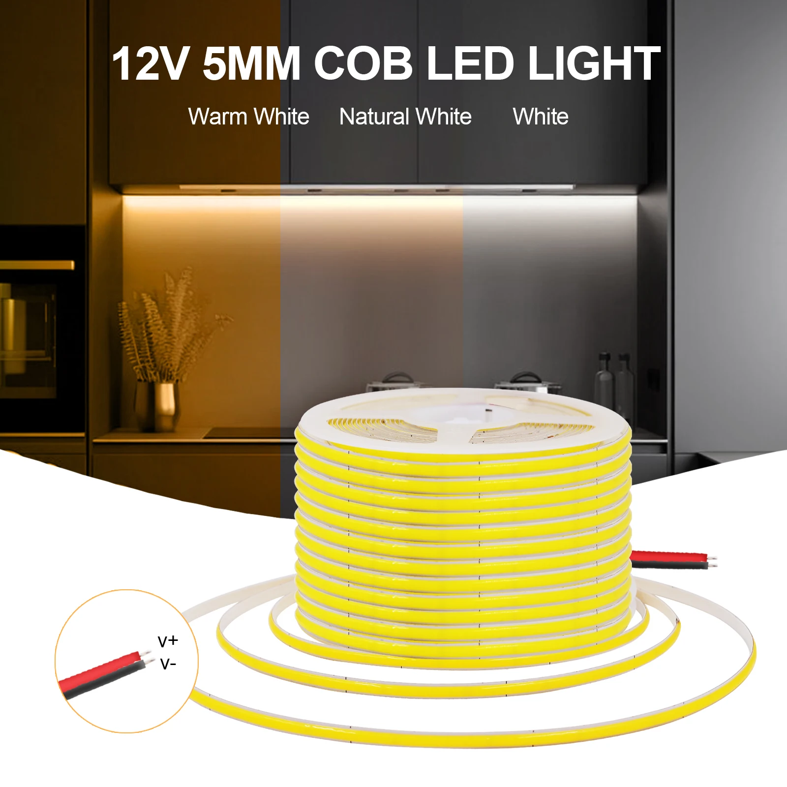 DC 12V COB LED Strip Light for Home Decor 3MM 5MM 8MM 0.5-5M 9 Color White/Red/Blue/Pink/Green Flexible Ribbon TV Backlight Rope