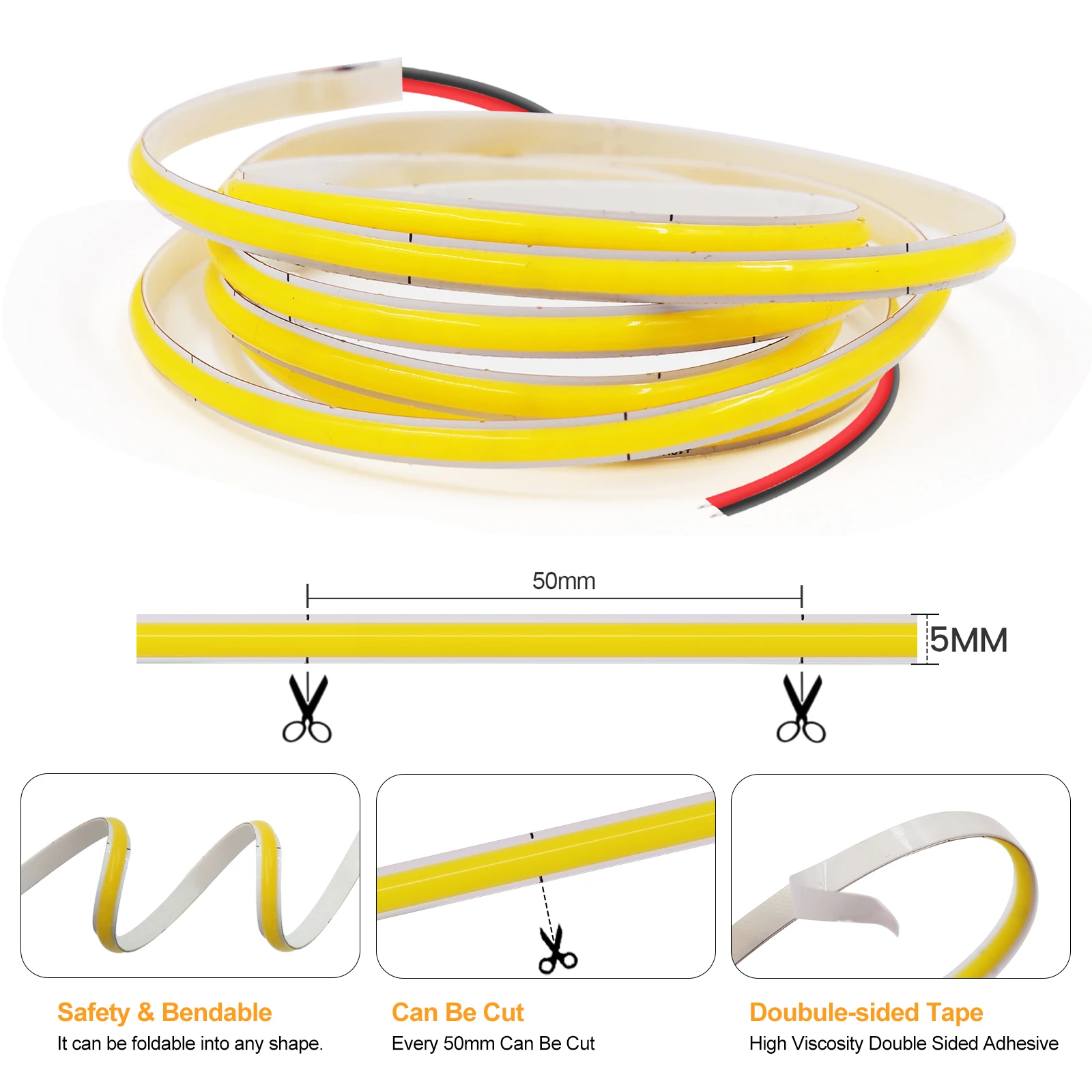 DC 12V COB LED Strip Light for Home Decor 3MM 5MM 8MM 0.5-5M 9 Color White/Red/Blue/Pink/Green Flexible Ribbon TV Backlight Rope