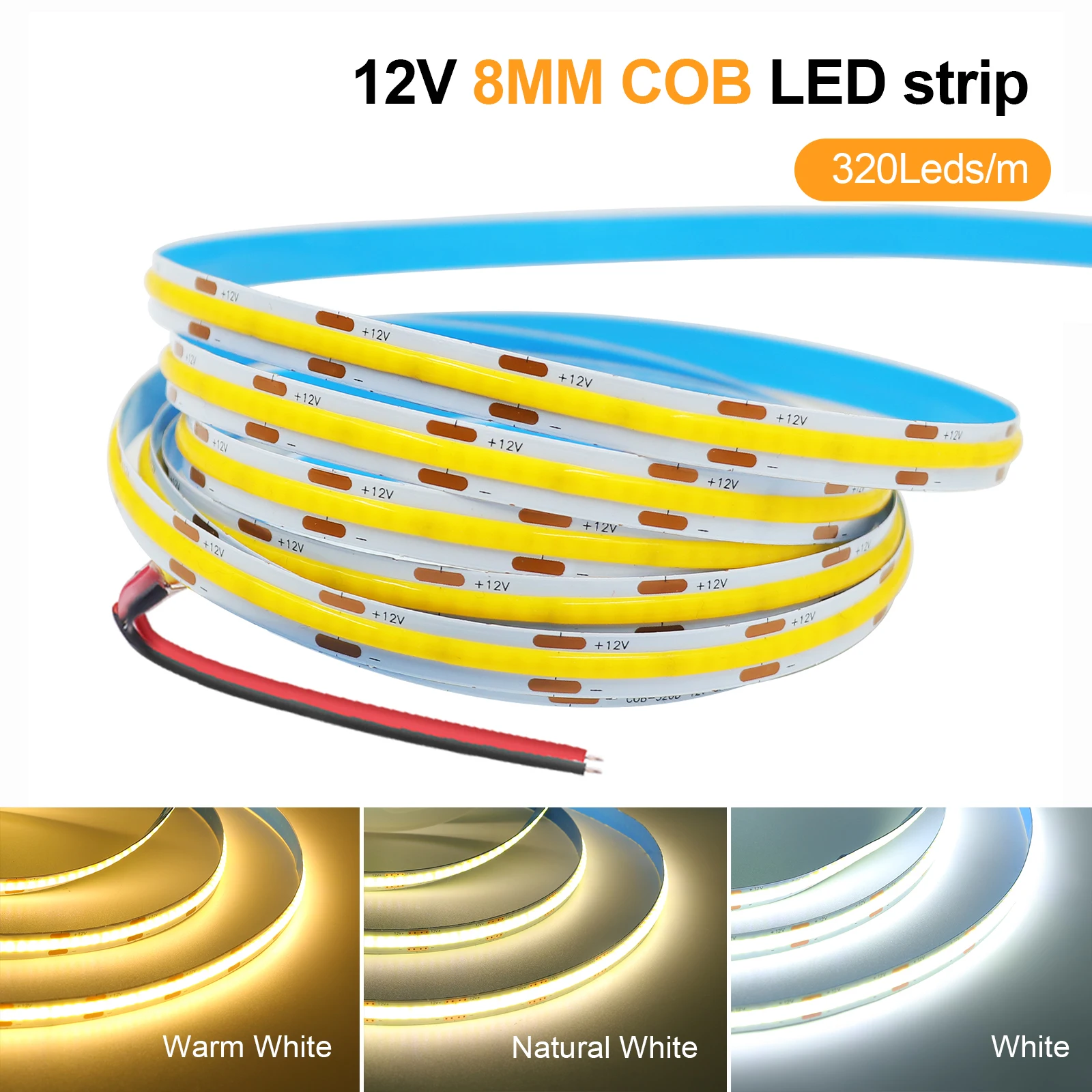 DC 12V COB LED Strip Light for Home Decor 3MM 5MM 8MM 0.5-5M 9 Color White/Red/Blue/Pink/Green Flexible Ribbon TV Backlight Rope