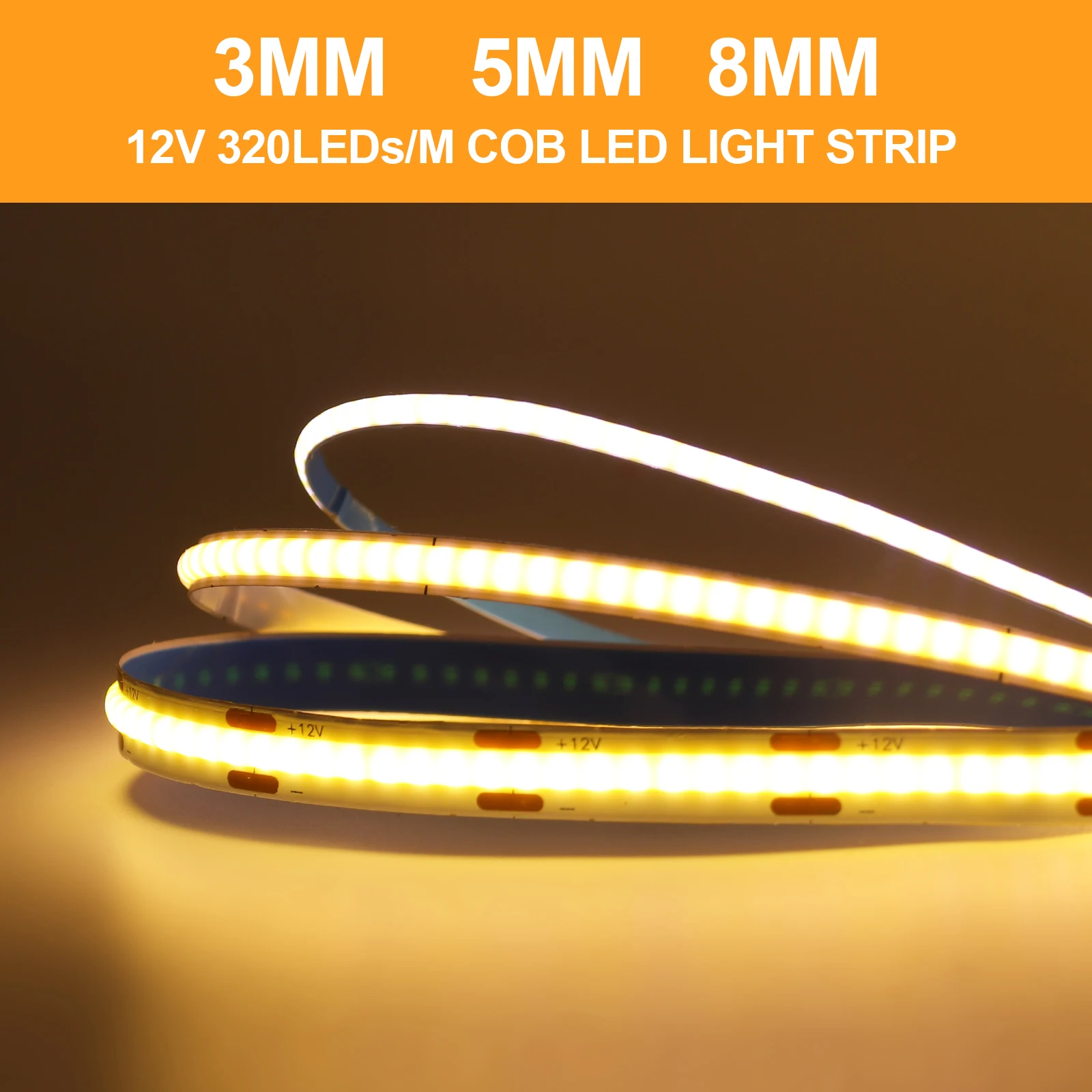 DC 12V COB LED Strip Light for Home Decor 3MM 5MM 8MM 0.5-5M 9 Color White/Red/Blue/Pink/Green Flexible Ribbon TV Backlight Rope