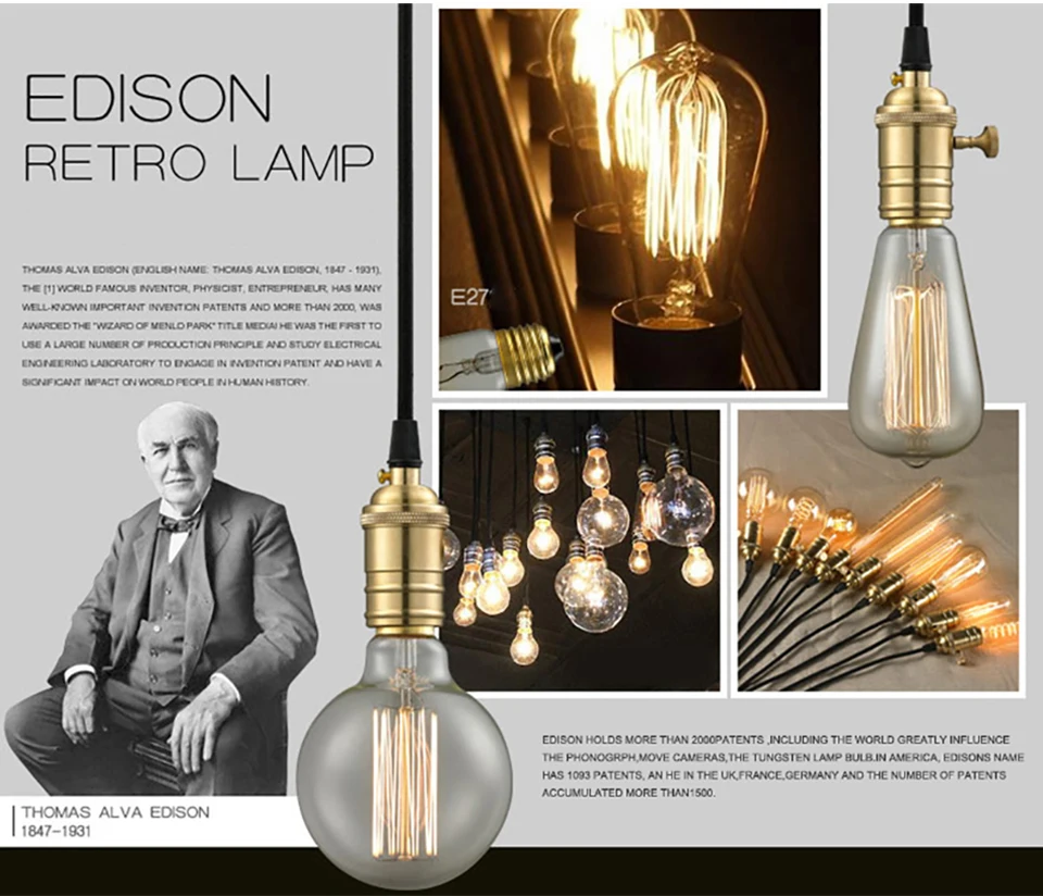 Retro Edison Light Bulb E27 40W 220V A60 ST64 G80 G95 T45 Incandescent Bulb Ampoule Vintage Edison Lamp Filament For Home Decor