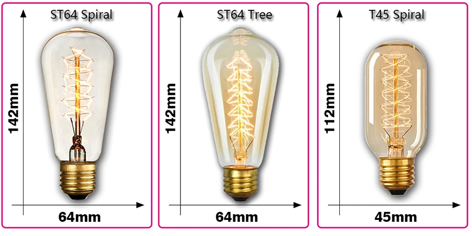 Retro Edison Light Bulb E27 40W 220V A60 ST64 G80 G95 T45 Incandescent Bulb Ampoule Vintage Edison Lamp Filament For Home Decor
