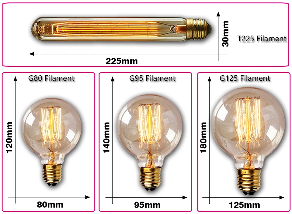 Retro Edison Light Bulb E27 40W 220V A60 ST64 G80 G95 T45 Incandescent Bulb Ampoule Vintage Edison Lamp Filament For Home Decor