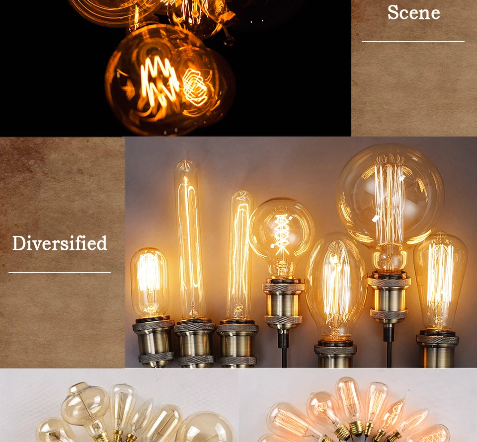 Retro Edison Light Bulb E27 40W 220V A60 ST64 G80 G95 T45 Incandescent Bulb Ampoule Vintage Edison Lamp Filament For Home Decor
