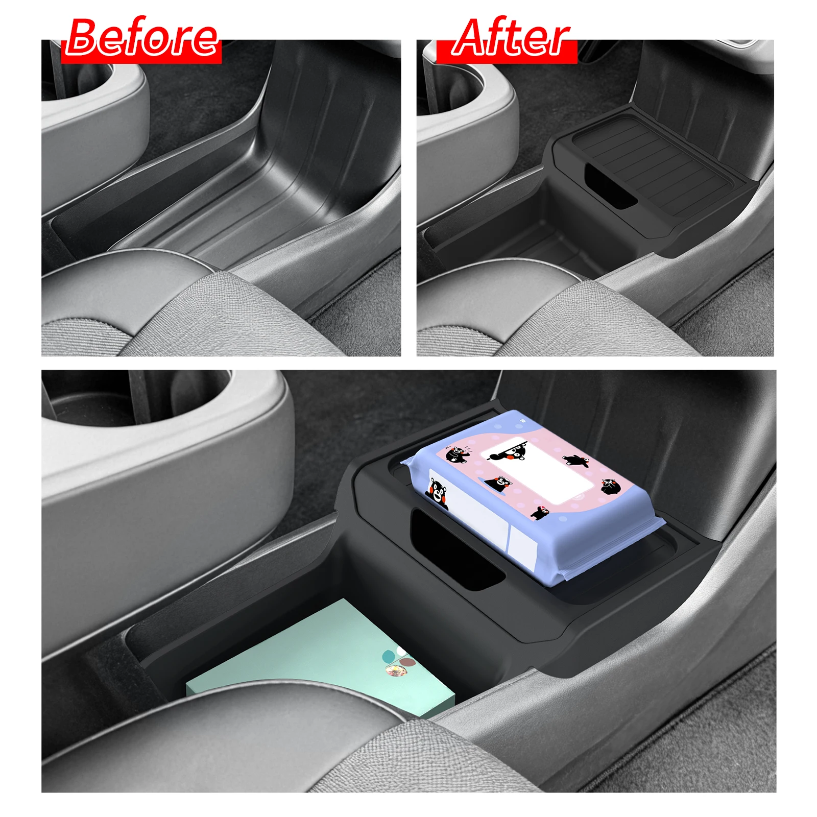 Smabee for Tesla Model Y Juniper RWD Standard 2026 2025 Center Lower Storage Box TPE Central Tray Organizer Accessories Tidying