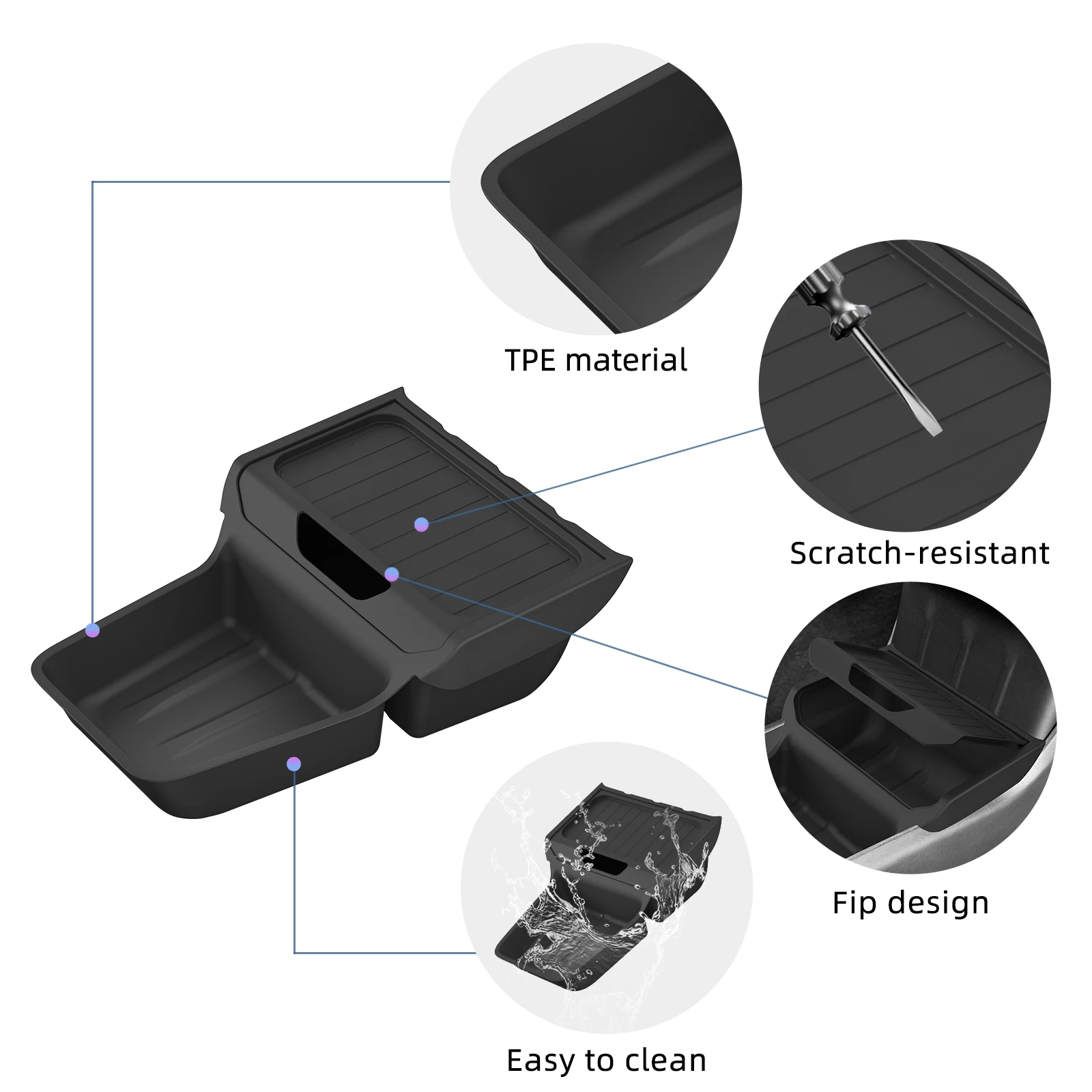 Smabee for Tesla Model Y Juniper RWD Standard 2026 2025 Center Lower Storage Box TPE Central Tray Organizer Accessories Tidying