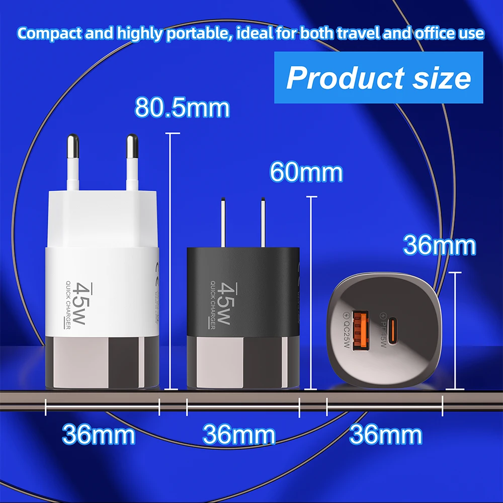 Elough 45W USB Type C Phone Charger Super Fast Charge 2 Port Wall Charger USB PD Adapter For iPhone Realme Huawei USB C cargador