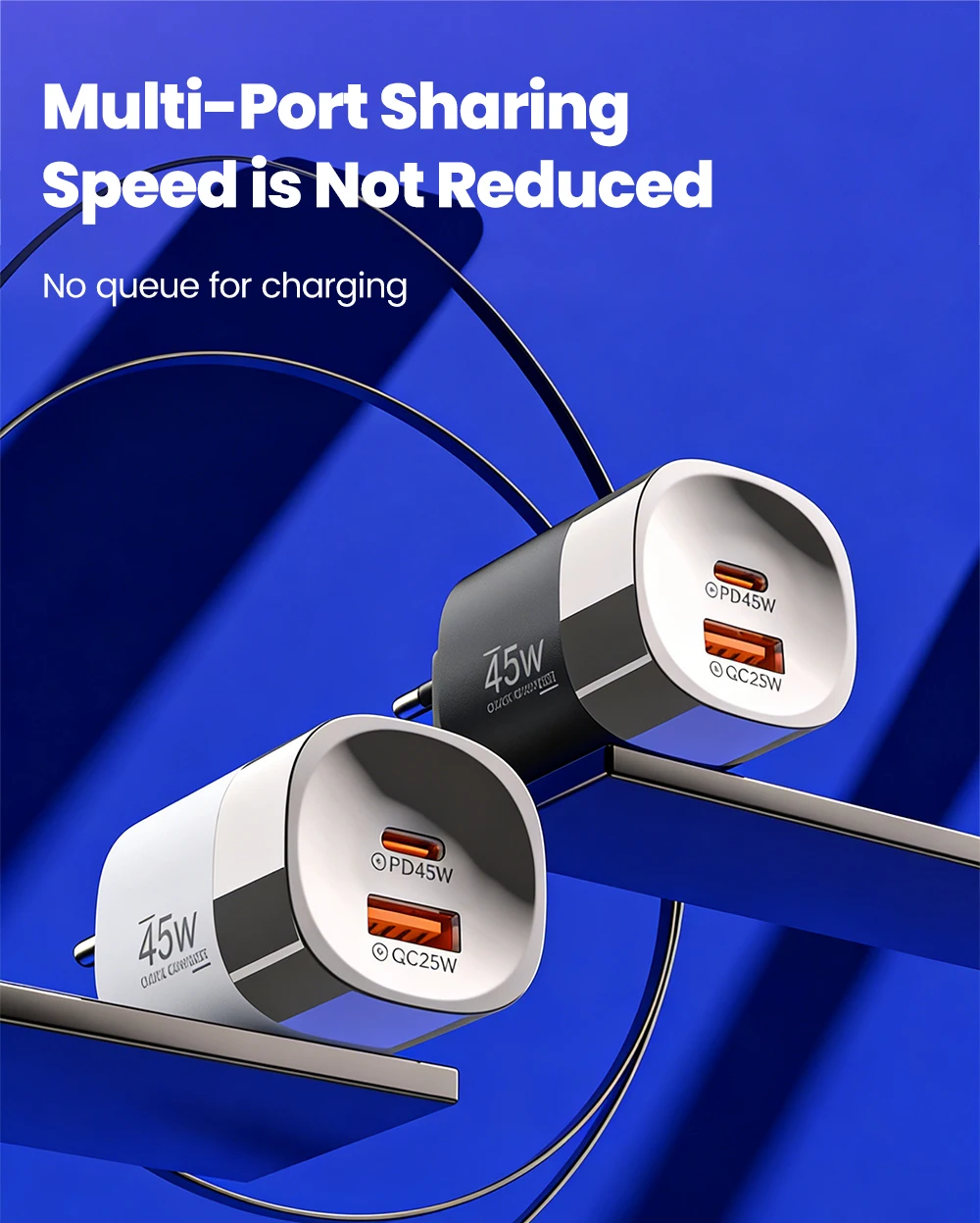 Elough 45W USB Type C Phone Charger Super Fast Charge 2 Port Wall Charger USB PD Adapter For iPhone Realme Huawei USB C cargador