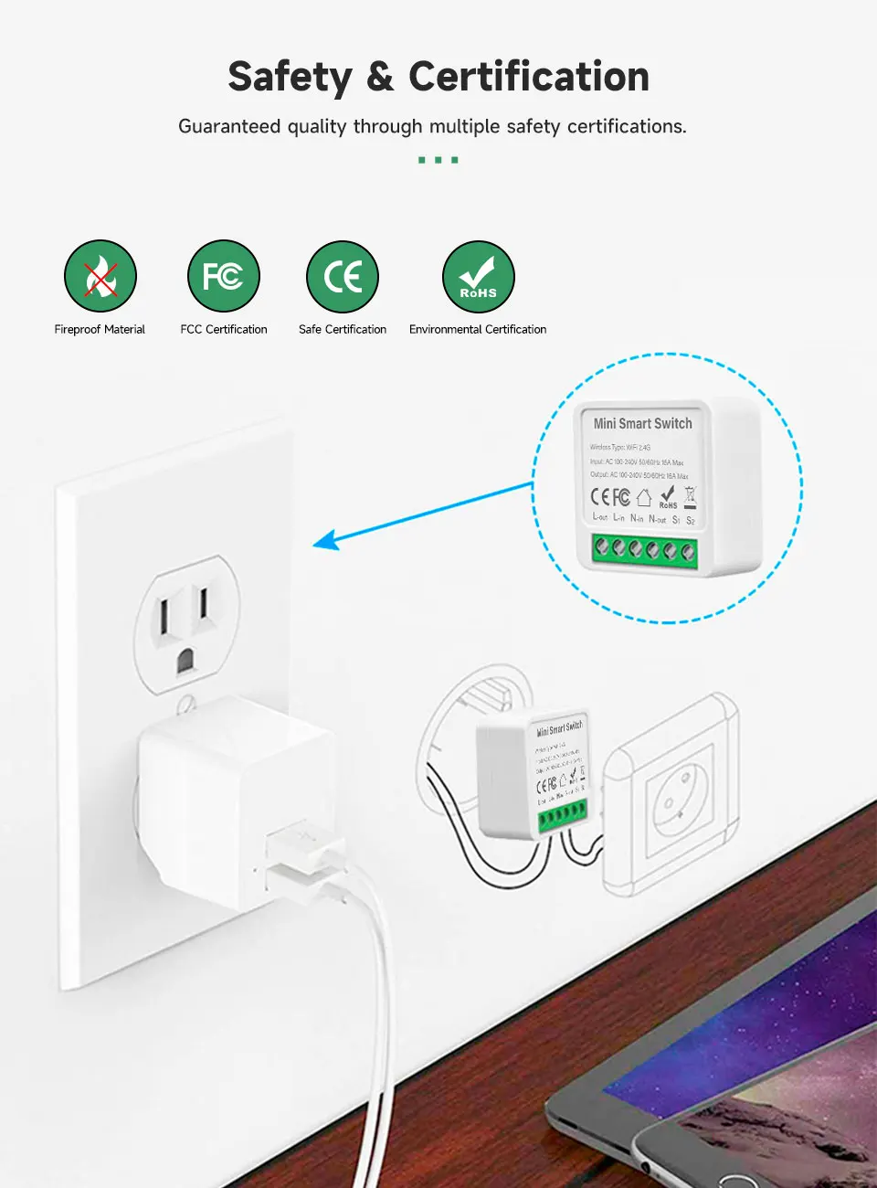 Tuya Smart WiFi Switch Module 16A 2-Way Control Mini Breaker Light Switch Timer Remote Control Compatible With Alexa Google