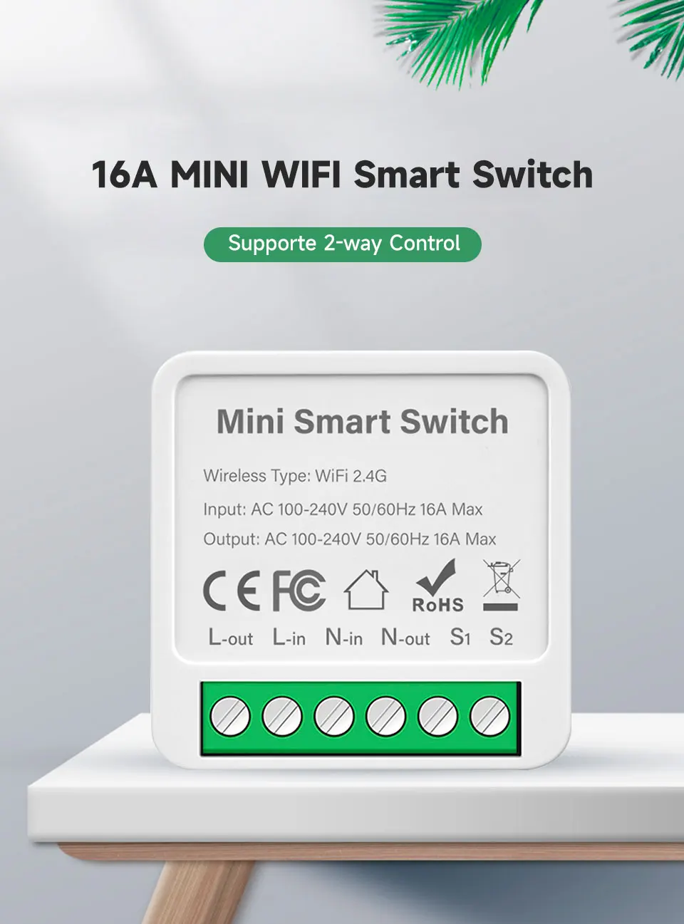 Tuya Smart WiFi Switch Module 16A 2-Way Control Mini Breaker Light Switch Timer Remote Control Compatible With Alexa Google